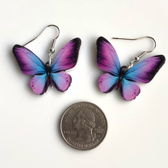 NEW Acrylic Purple Butterfly Earrings - Picture 3 of 6